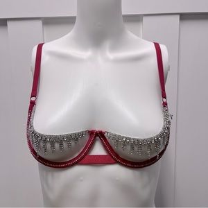 La SENZA Red and Silver Embellished Bra